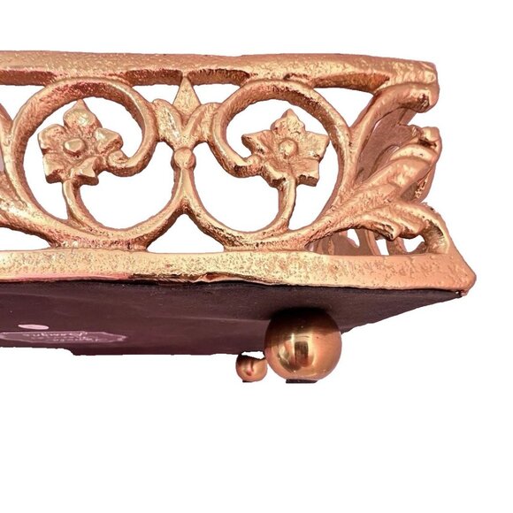 Footed Mirror Tray LG Gold Vanity Filigree Scroll Floral 14" x 9" x 3.5" LUXURY - Picture 6 of 15
